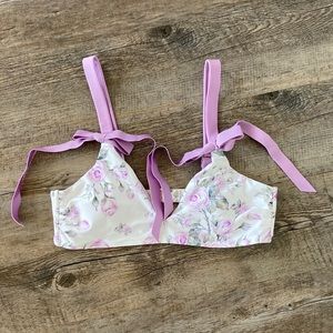 Chelsea & Violet purple floral bikini top with bows